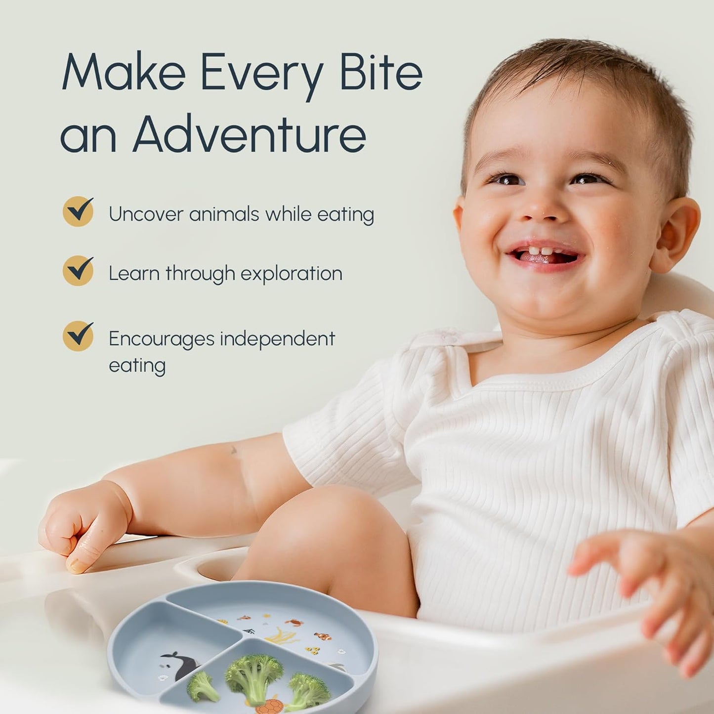 Silicone Suction Plates with Dividers - Grip Plates for Babies 6-12 Months and Toddlers 1-3, Toddler and Baby Dishes, Baby Led Weaning Essentials, Dishwasher Safe (Beige - Dogs and Cats)