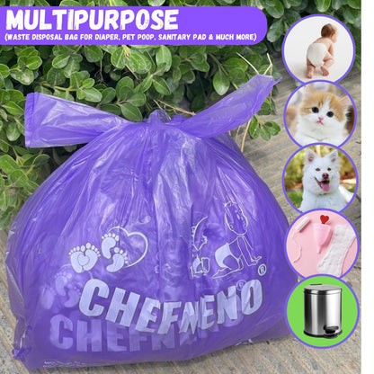 Baby Disposable Diaper Sacks (500 ct.) Fresh Baby Powder Scented Bulk Easy-Tie Diaper Sacks Nursery Trash Bags Dog Poop Bags Cat Litter Waste Bags Sanitary Pads Disposal Bags (500 Bags, Blue)