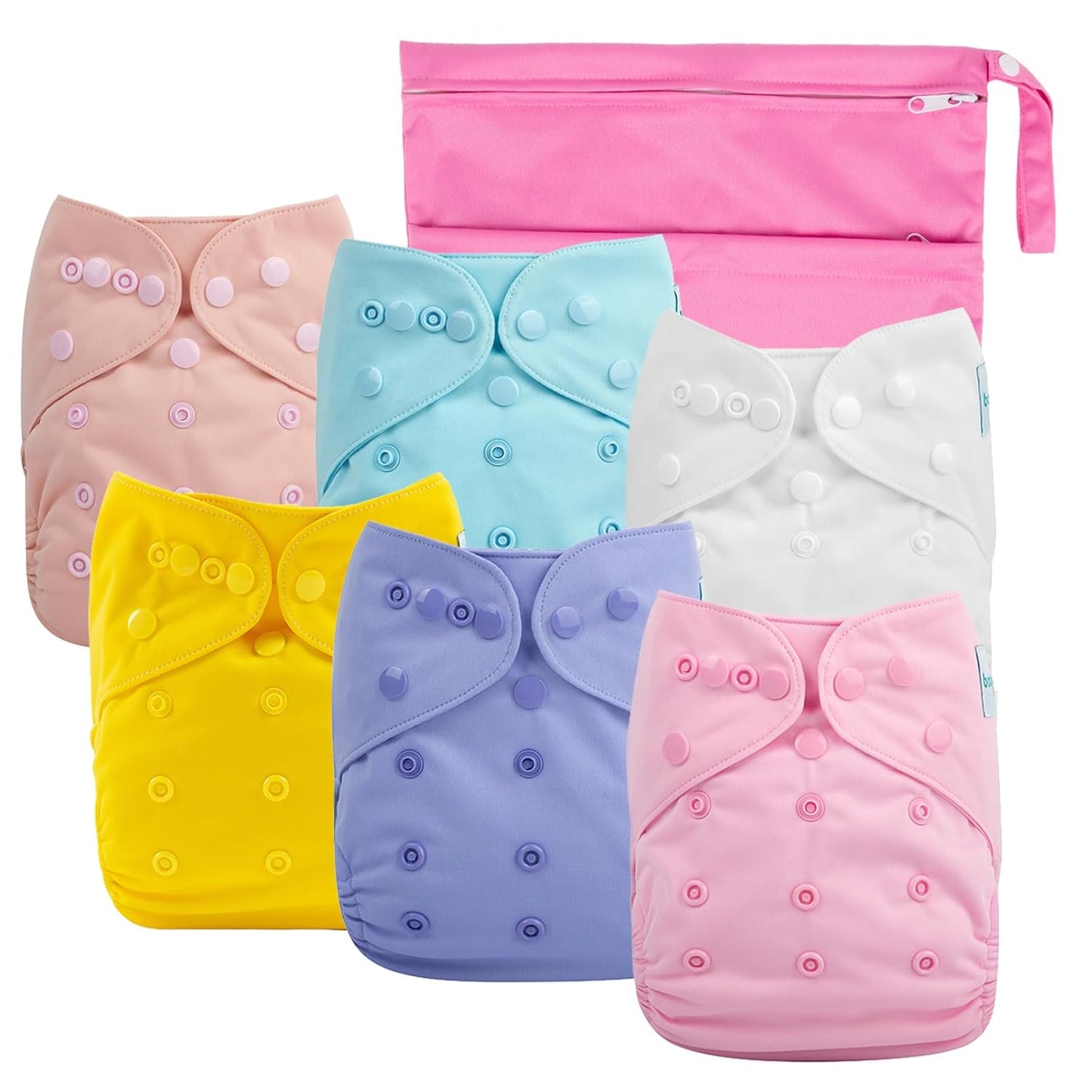 babygoal Cloth Diaper Covers 6 Pack with Wet Bag for Fitted Diapers and Prefolds with Double Gussets, Adjustable and Reusable for Baby Boys and Girls