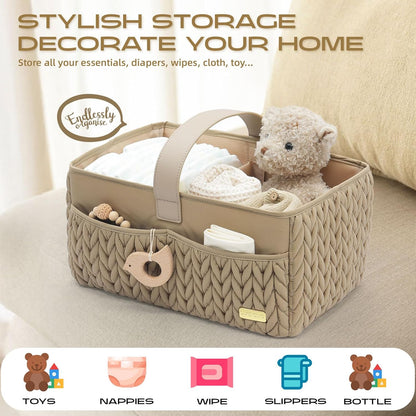 Luxurious Baby Diaper Caddy, Nursery Storage Basket for Newborn Essentials, Travel Baby Basket for Diapers Baby Wipes, Organizer Tote Bag Storage Bin, Baby Shower Gifts(Beige)