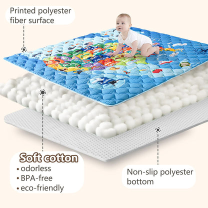 Baby Play Mat, 50x50 Playpen Mat with Super Soft Touch, Activity Mats with Upgraded Anti-Slip Bottom, Machine Washable Crawling Mats for Floor & Picnic (Animal Alphabets)