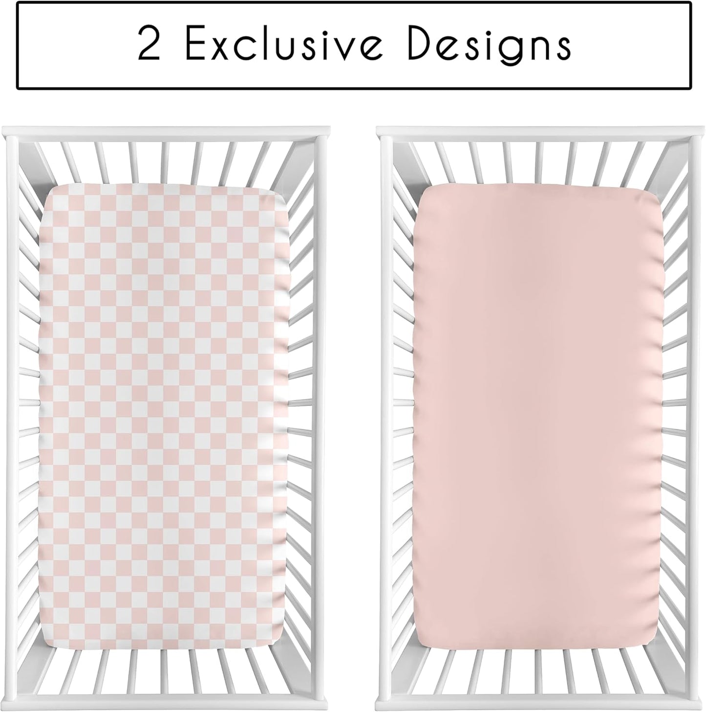 Sweet Jojo Designs 2-Piece Baby Bassinet Sheets Set (Black/White Gingham Checkered Plaid) for Boy/Girl, Infant Newborn Nursery, Oval, Rectangle & Hourglass Mattress (Solid Onyx & Classic Checkerboard)