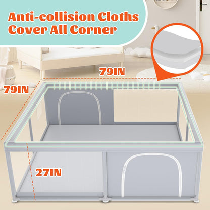 XVISHX 65 x 50 Inch Baby Playpen, Playpen for Babies and Toddlers, Baby Play Pen Playard for Indoor & Outdoor Active Center Game Fence, with Skin-Friendly Fabric and Soft Breathable Mesh, Grey