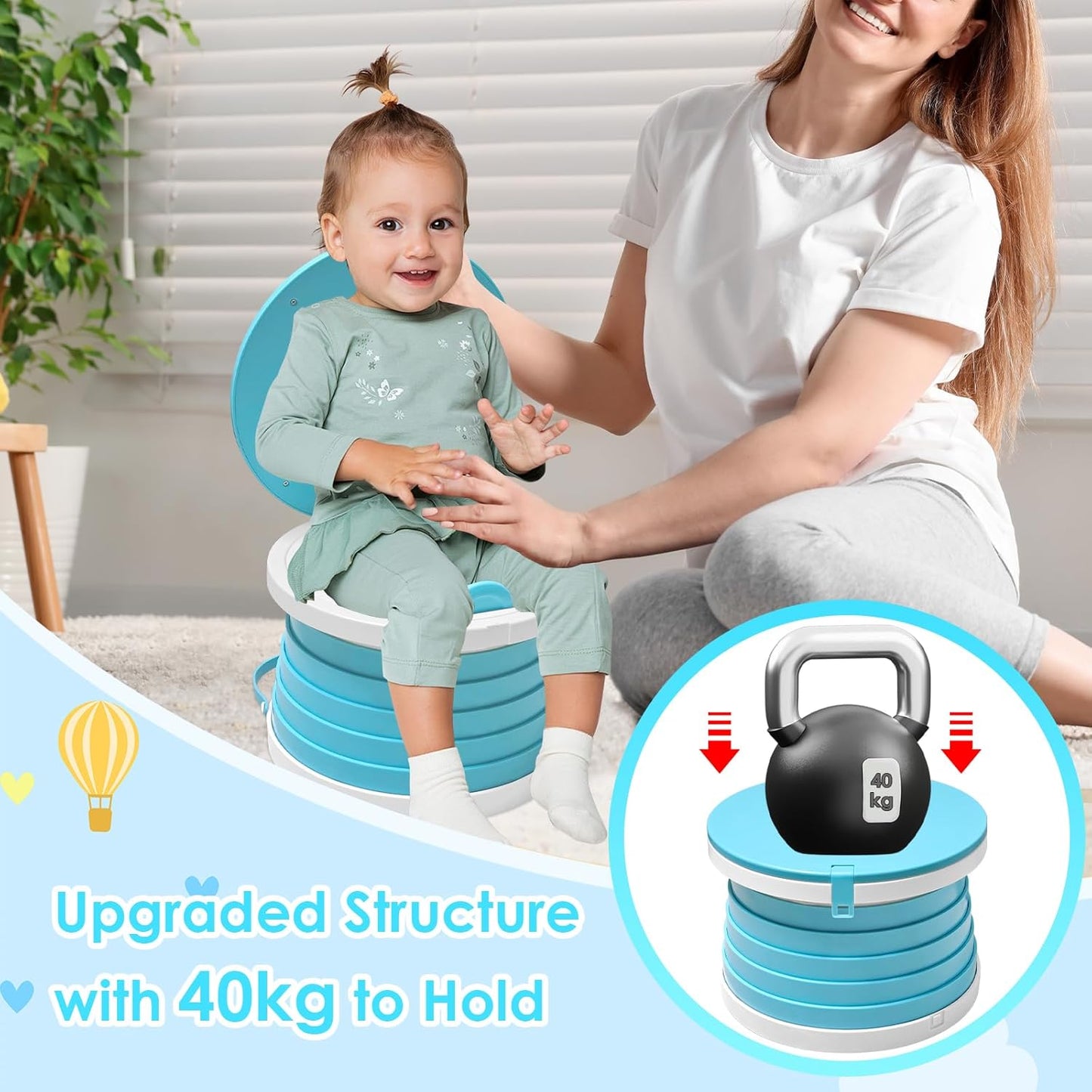 Portable Potty Chair for Toddlers with Splash-Proof Design, Foldable Travel Potty with Bag & 30 Refills - Kids Toilet for Car, Camping, Indoor - Easy Clean Baby Potty Training Seat(Red-blue)