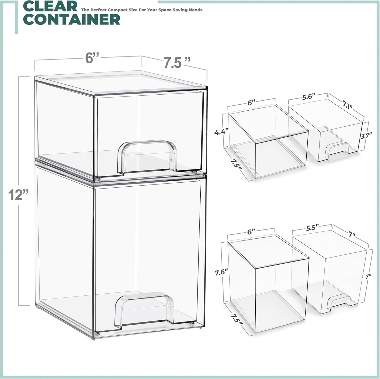 Sorbus Stackable Acrylic Storage Drawers – 2 Small + 2 Tall + 1 Wide – 5 Pack Clear Plastic Organizer Bins for Baby Bottles, Makeup, Bathroom & Vanity, Pull-Out Drawer Design for Kitchen Cabinets