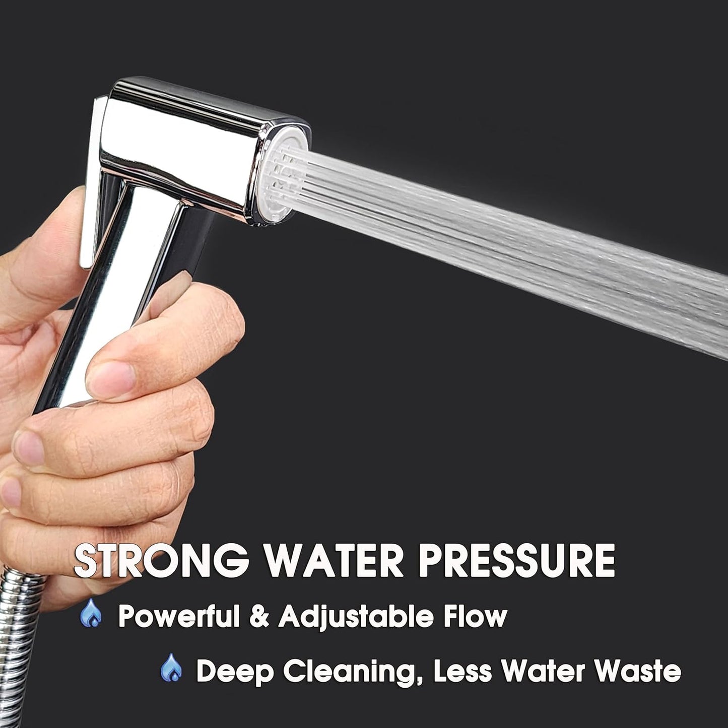 Handheld Bidet Sprayer for Toilet, Lockable Push Button, High Pressure Bathroom Sprayer, Cloth Diaper & Personal Hygiene Sprayer, Tank Mount No-Drill Install, Stainless Hose Set, Black Color