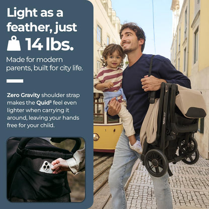 Inglesina Quid³ Lightweight Compact Travel Stroller for Baby & Toddler 0-55 lbs – One-Hand Fold, Reclining Seat, Airline Approved, Car Seat Compatible, UPF 50+ Canopy – Cosmic Black