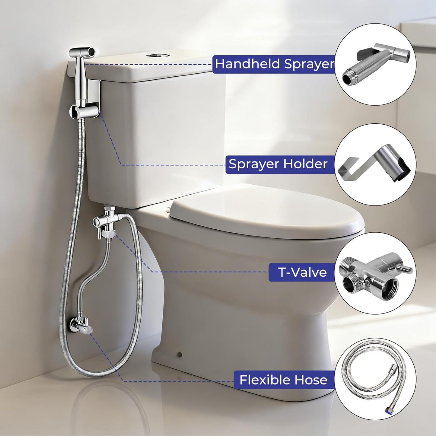 Handheld Bidet Sprayer for Toilet - Stainless Steel Bathroom Bidet Faucet with Adjustable Water Pressure Hose - Leak-Proof Muslim Shower & Cloth Diaper Sprayer for Baby, Feminine Wash, Pet Bath