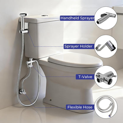 Handheld Bidet Sprayer for Toilet - Stainless Steel Bathroom Bidet Faucet with Adjustable Water Pressure Hose - Leak-Proof Muslim Shower & Cloth Diaper Sprayer for Baby, Feminine Wash, Pet Bath