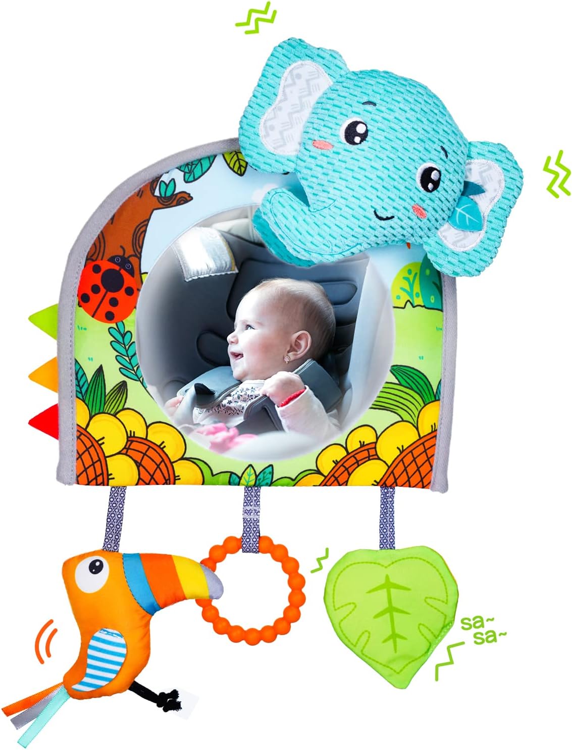 Koty Infant Car Seat Toy - Kick and Play Activity Center with Mirror, Teether and Crinkle Paper, Fun Travel Baby Toy for Rear Car Seat, Easier Drive with Newborns, Babies