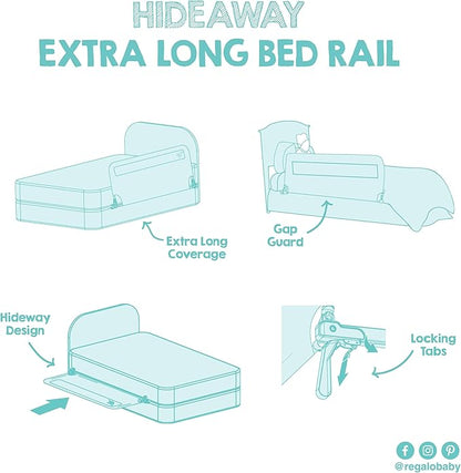 Regalo Safety 54” Extra Long Hideaway Bed Rail Guard for Toddlers, Toddler Bed Rail with Reinforced Anchor Safety System, 20” Tall Bed Safety Rail, Fits Twin, Full & Queen Beds
