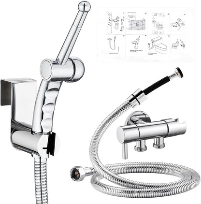 CREA Handheld Bidet Sprayer for Toilet - Adjustable Jet Toilet Bidet Attachment with Hose for Feminine Wash & Cloth Diaper Sprayer Set - Stainless Steel Black