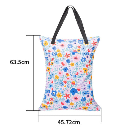 ALVABABY 2 Pack Large Wet Dry Bag Waterproof Hanging Cloth Diaper with Double Zippered Pockets 25x18 inches (Feather & Stripe)