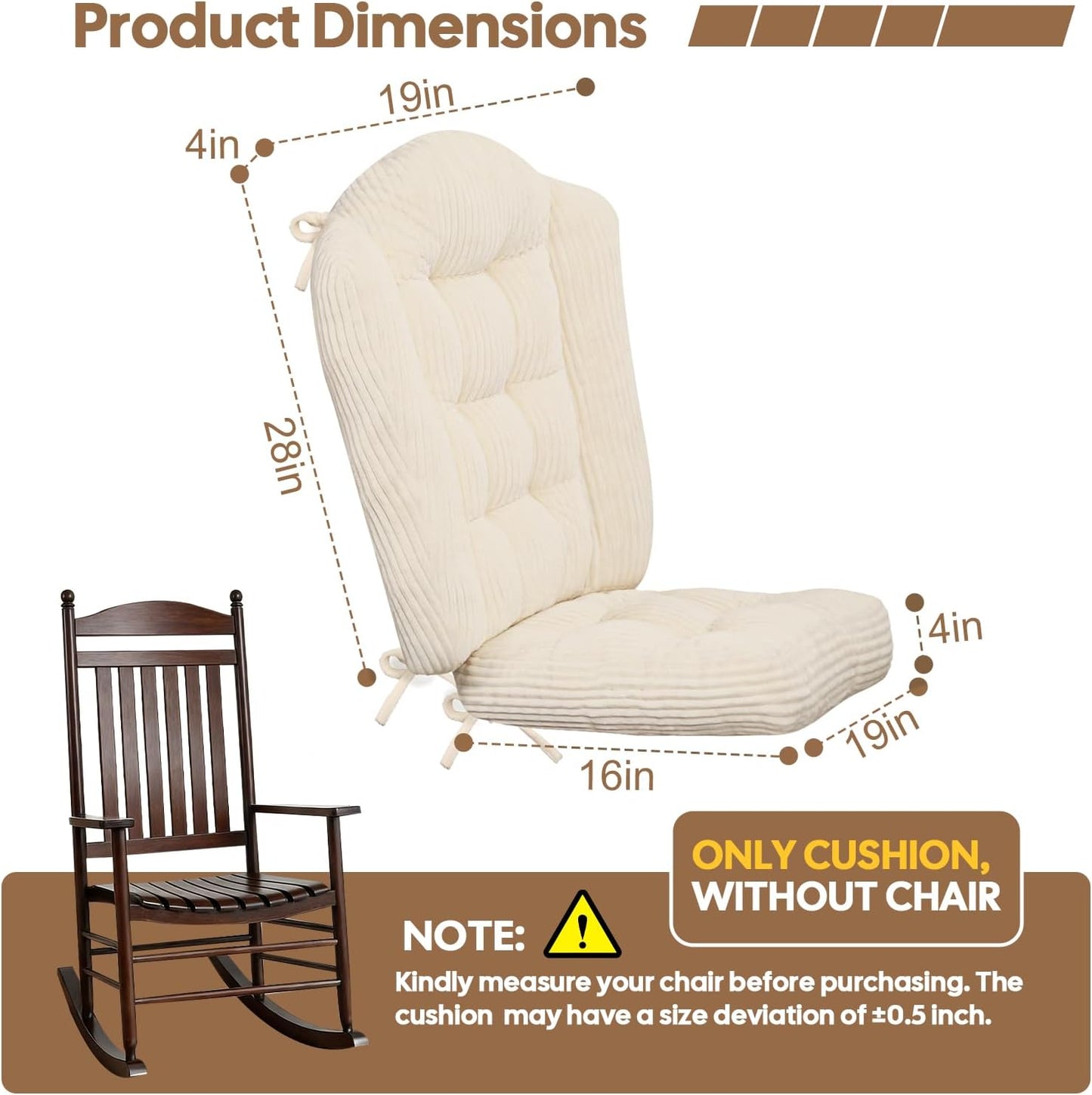 idee-home Wingback Rocking Chair Cushions Indoor, Glider Rocker Replacement Cushions with Removable Corduroy Cover, Wooden Adirondack Chair Pad Non-Slip Bottom Tufted Seat Pads with Ties, Green