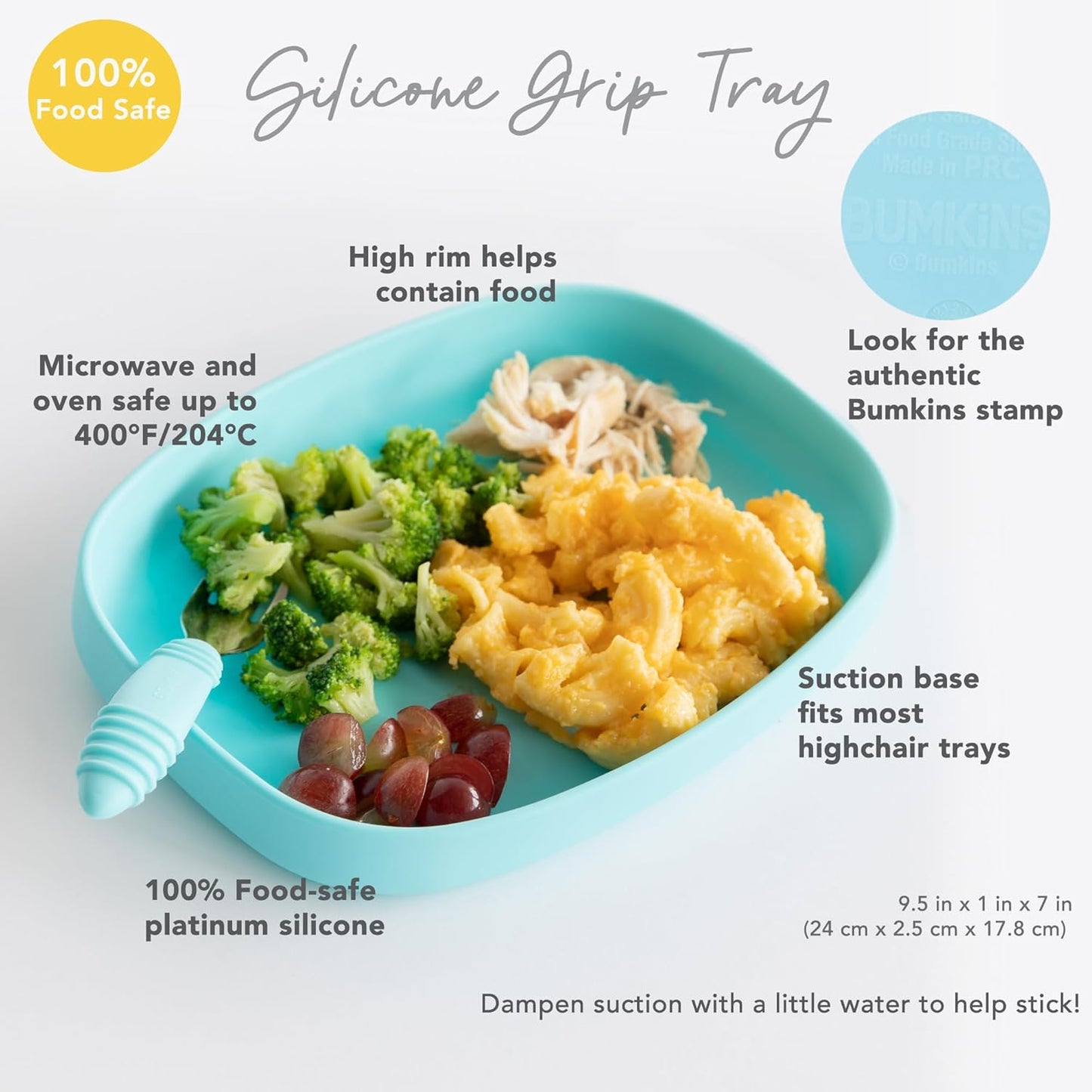 Bumkins Toddler and Baby Suction Plate, Divided Grip Dish for Babies and Kids, Baby Led Weaning, Feeding Supplies, Sticks to Tables and Highchairs, Platinum Silicone, for Chidren 6 Months, Gray