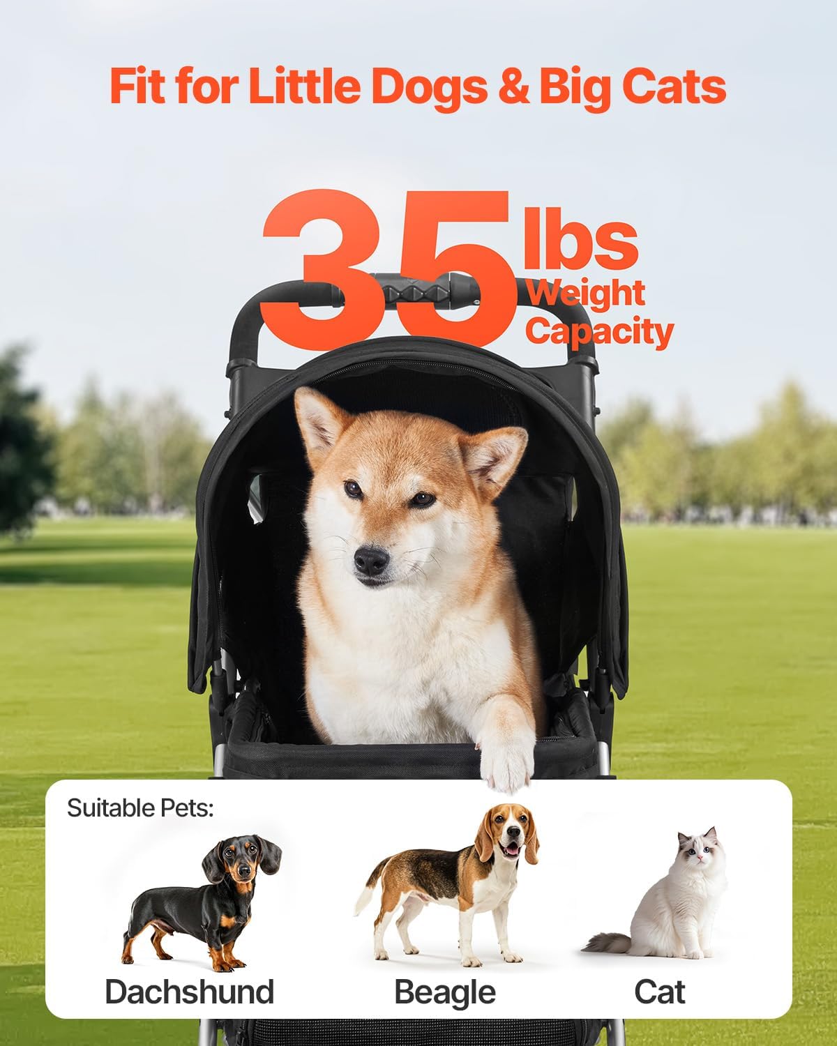 VEVOR Pet Stroller, 44 lbs Weight Capacity, Foldable Dog Cart, 4 Wheels Cats Stroller with Mesh Windows & Revrsible Handle, Portable Pet Carrier with Brake, for Small to Medium Pets