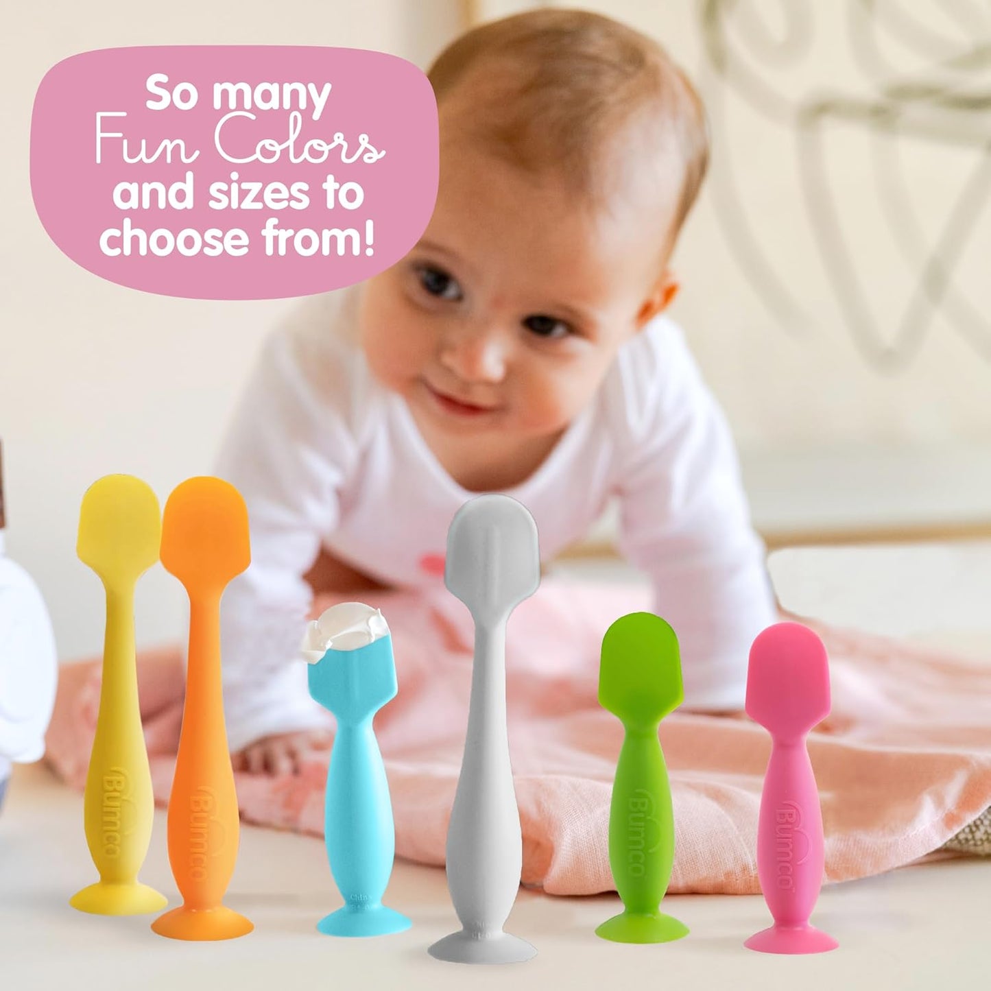 Bumco Baby Bum Brush - BPA-Free Diaper Cream Spatula with Suction Cup Base, Soft & Flexible Silicone, Wipe-Clean, Mom-Invented Diaper Bag Essentials (Gray)