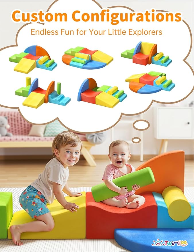 Twinkoo Extra Large 8-Piece Soft Climbing Toys for Toddlers, Foam Climbing Block Set with Jumbo Size, Boosts Motor Skills & Color Coordination, Safe Indoor Toy for Child Development