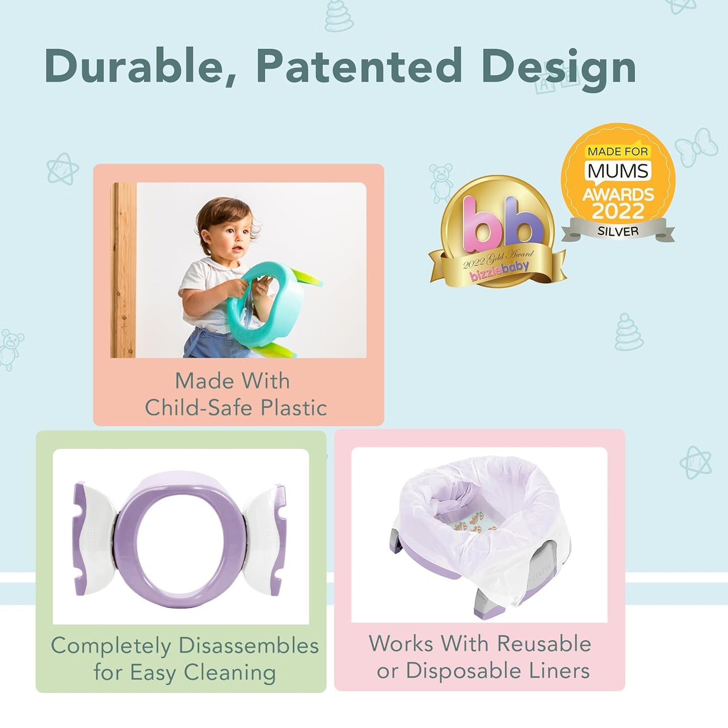 Kalencom Potette Plus 2-in-1 Travel Potty and Trainer Seat - Dual-Purpose Potty Training Toilet Seat - Portable Potty for Toddler Travel - with Durable, Lock-in Legs and Splash Guard - Pastel Mint