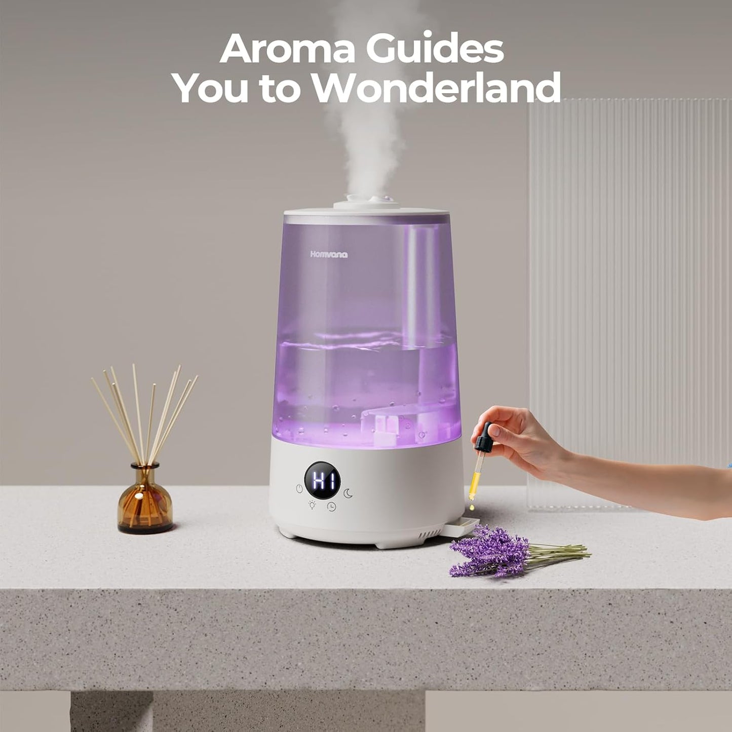 Homvana Humidifiers for Bedroom Home, 3.6 L Cool Mist Top-Fill 34H Super Long Time, Quiet 23dB, Baby Humidifier, Oil Diffuser for Large Room, House, Plant, Nursery, Office, BPA FREE, Ultrasonic (Grey)