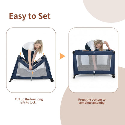 Babilous Pack and Play, Baby Bassinet with Wheels, Foldable Baby Playard for Travel, Easy Carry Bedside Bassinet, Mini Pack n Play with Comfortable Mattress & Compact Space Saving Design, Grey