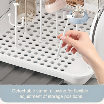 Baby Bottle Drying Rack Storage with 3 Brush, Nursing Bottle Storage Box Organizer with Cover, Portable Kitchen Cabinet Organizer, Durable countertop Dryer (Orange)