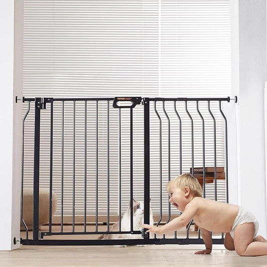 VEVOR 29.5-46.4" Extra Wide Safety Gate for Stairs, Auto Close Dog Gate for The House, Easy Install Pressure Mounted Pet Gates for Doorways, Easy Walk Thru Wide Safety Gate for Dog, Black