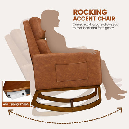Yaheetech Upholstered Rocking Chair, Boucle Glider Chair Nursery Chair with High Back and Side Pocket, Rocking Accent Armchair with Rubber Wood Legs for Living Room/Bedroom/Nursery, Ivory
