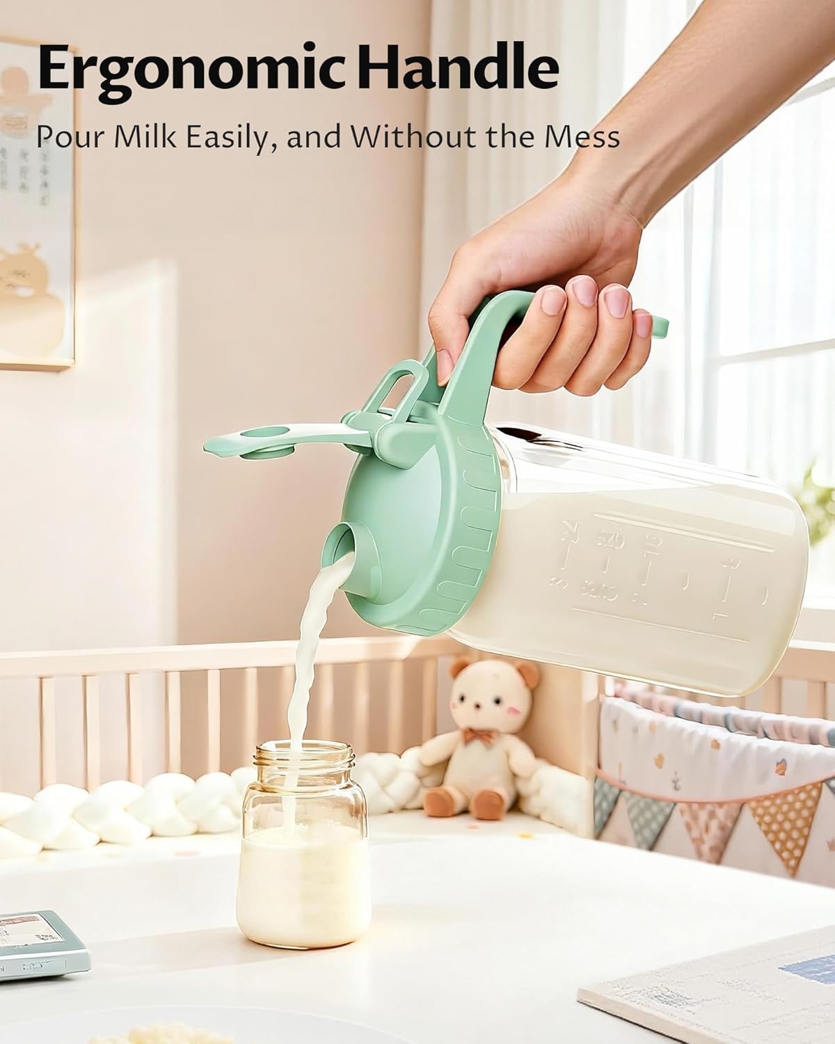32oz Breast Milk Pitcher with Lid - Airtight Leakproof Glass Storage with Flip Cap & Pour Spout, Wide Mouth 1 Quart Breastmilk Storage Container Breastfeeding Essentials for Breastmilk, Formula, Milk