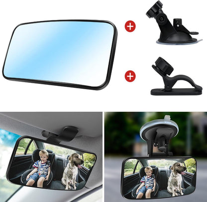 Universal Car Interior Rearview Baby Mirror Wide Angle Convex Mirror Clip-on & Suction Cup mirrors for Viewing Rear Passengers（5.11' X 2.56'）
