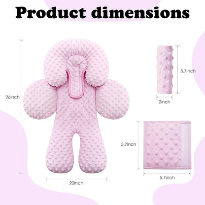 Pro Goleem Infant Car Seat Head Neck Body Support, Ultra-Soft Minky and Microfiber Car Seat Strap Pads, Perfect for Stroller, 2-in-1 Reversible, Girls, Pink