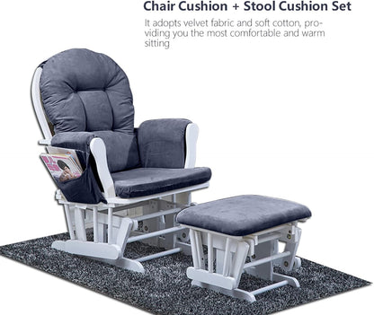 Zerone Soft Velvet Cotton Chair Cushions and Stool Pad Set, Glider Rocker Replacement Cushions with Storage Pockets