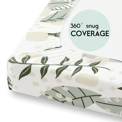 Yoofoss Pack and Play Sheets Fitted, Mini Crib Sheets 2-Pack for Pack N Play Mattress, Stretchy Playard Sheet, Soft and Breathable Green+Giraff