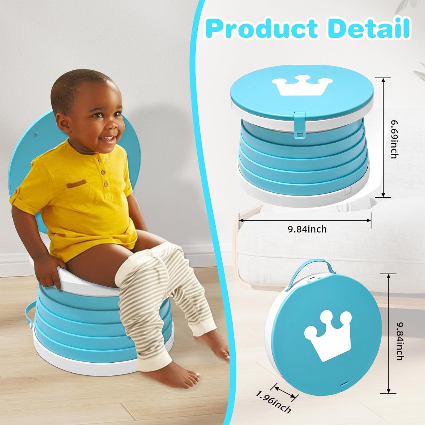 Portable Potty Chair for Toddlers with Splash-Proof Design, Foldable Travel Potty with Bag & 30 Refills - Kids Toilet for Car, Camping, Indoor - Easy Clean Baby Potty Training Seat(Red-blue)