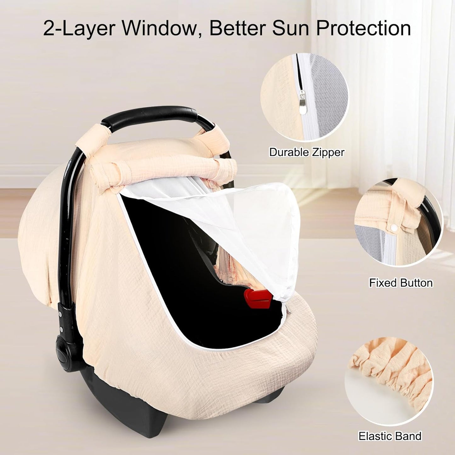Hooyax Muslin Car Seat Cover Baby, Summer Car Seat Covers for Babies, Infants, and Newborns, Ultra Soft Breathable Universal Fit Stroller Carseat Canopy Covers for Boys Girls (Heart)