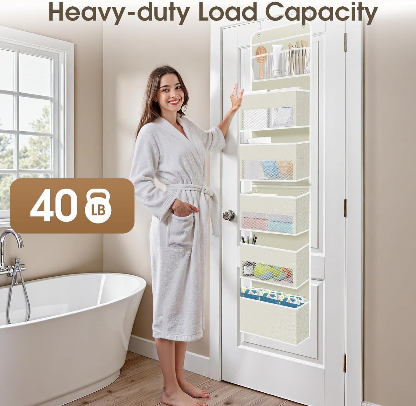 SpaceHacks 1 Pack Over The Door Organizer, Hanging Storage Organizer with Clear Window, 40lb Ultra Sturdy Large Capacity Room Organizer for Pantry Laundry Bathroom Nursery Closet Baby Essential (Grey)