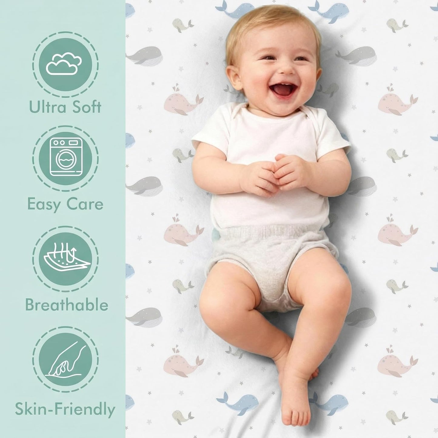 4 Pack Bassinet Sheets (19" x 33"), Compatible with Baby Delight, BabyBond, Dream On Me and Most Rectangle Bedside Sleeper Bassinet Mattress, Soft and Skin-Friendly, Mint Green and Color Rainbow
