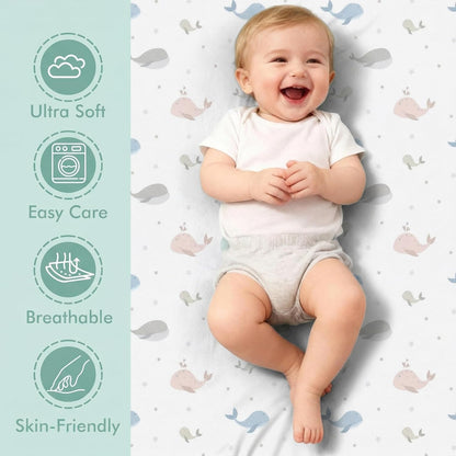 4 Pack Bassinet Sheets (19" x 33"), Compatible with Baby Delight, BabyBond, Dream On Me and Most Rectangle Bedside Sleeper Bassinet Mattress, Soft and Skin-Friendly, Mint Green and Color Rainbow