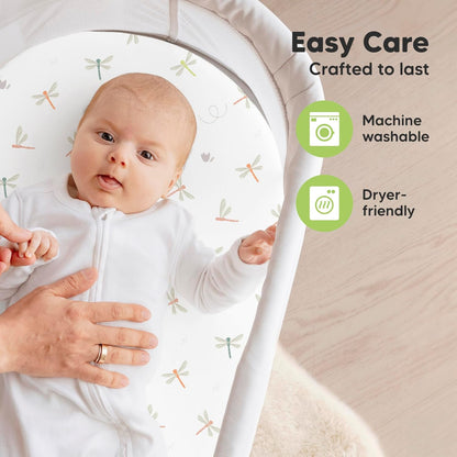 2-Pack Organic Bassinet Sheets for Girls, Boys - 100% Cotton Bassinet Mattress Sheets Compatible with Halo Bassinest Swivel Sleeper, Graco, Baby Delight, Chicco, Unisex Fitted Bassinet Sheets (Elly)