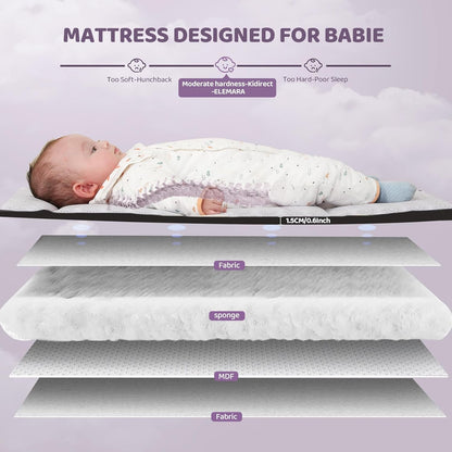 ELEMARA Wide Baby Bassinet Bedside with Diaper Changer,Long Next to Bed Crib with Mattress,Sheet,Music, Playpen Travel Bed with Storage (3 in 1 Baby Bassinet, 3 in 1 Full)