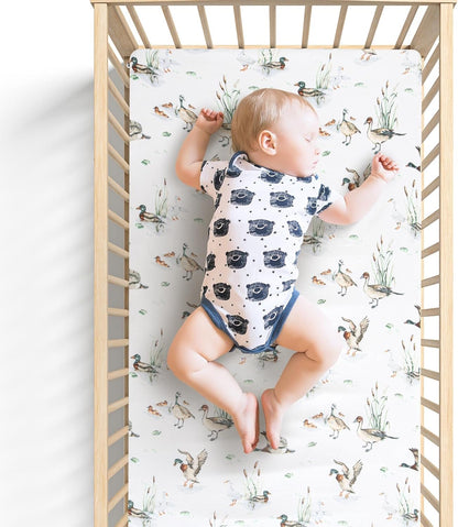 LifeTree Crib Sheets for Baby Unisex - Muslin Fitted Crib Sheets Toddler Bed Sheet, 70% Viscose from Bamboo and 30% Cotton, Fits Mini Crib & Pack and Play Playard, Bear, 26in x 38in