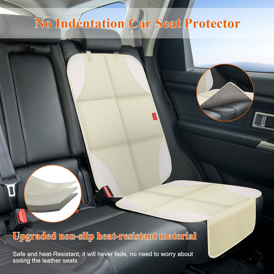 Car Seat Protector, Carseat Seat Protectors with Thick Padding and Upgraded Non-Slip Backing, Waterproof Seat Protector under Baby Car Seat, 600D Fabric Car Seat Covers with Storage Pockets for Baby