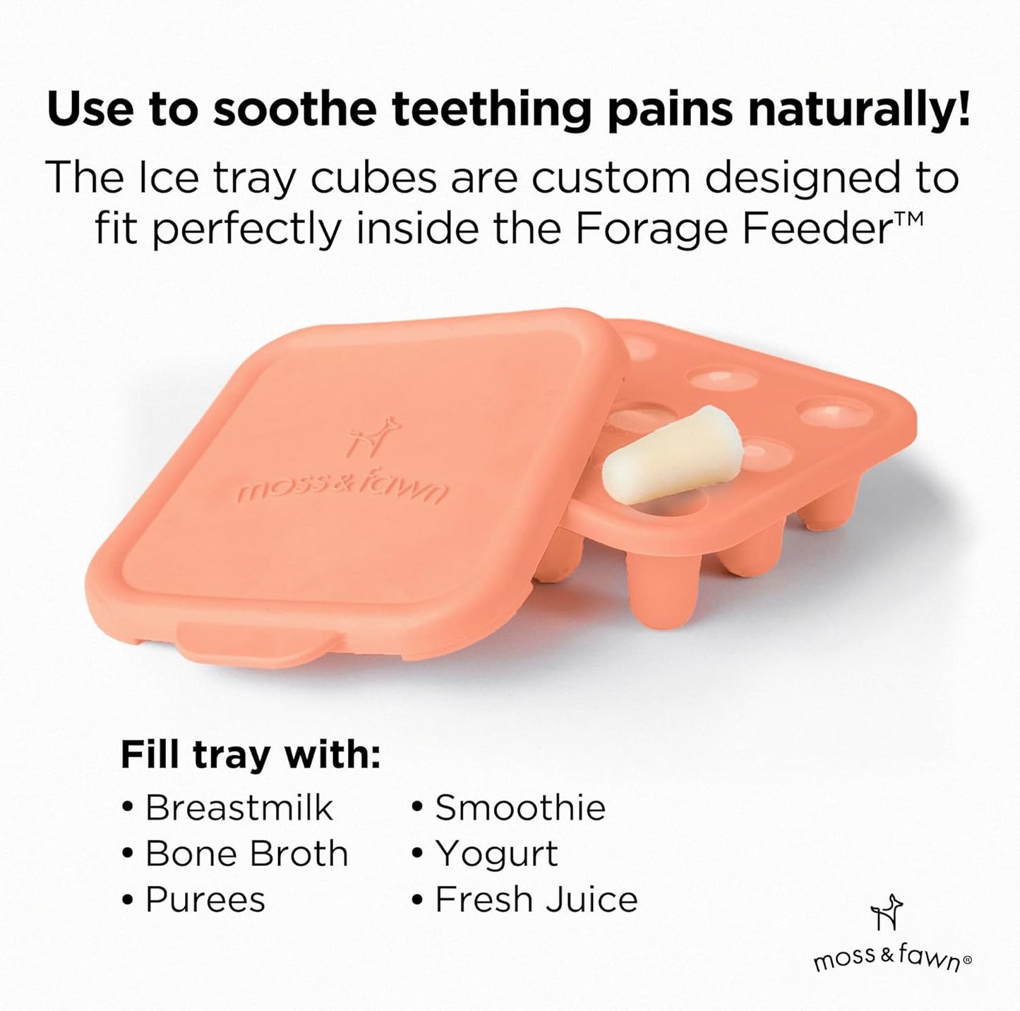 Moss and Fawn Ice Cube Tray - Forage Feeder Freezer & Teething Popsicle Mold for Breast Milk, Formula, Bone Broth, Purees, & Baby Food - BPA, Lead, & PVC-Free - Fern