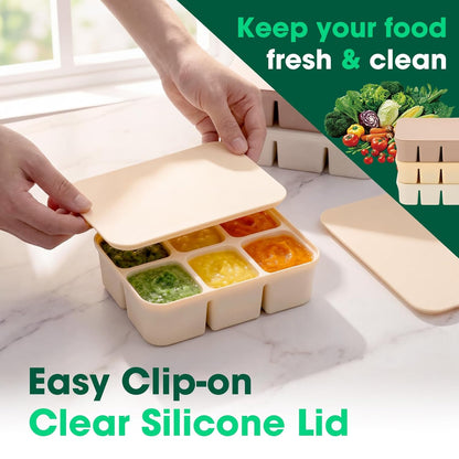 Mimorou 3 Pack Baby Food Freezer Tray with Lids 2.8 oz x 12 Cups Silicone Baby Food Storage Container Ice Cube Freezer Molds for Homemade Vegetable Fruit Purees Snack(12 Cups,White, Yellow, Brown)
