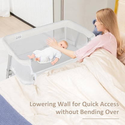 INFANS Over Bed Bassinet for Baby, Bedside Sleeper with Lowering Wall for Easy Access, Safe Close Sleeping, Adjustable Height, Storage, Newborn Infant Girls Boys (White)