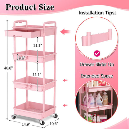 SUNALLY 3 Tier Rolling Cart with Drawer, Bathroom Storage Organizer with 2 Lockable Wheels, Multifunctional Rolling Storage Cart for Bathroom, Kitchen, Office, Craft, Makeup, Baby Essentials, White