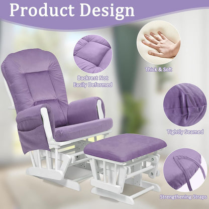 BECHAEO 5PCS Suede Glider Rocker Replacement Cushions with Ottoman Cover Thicken Soft Rocking Chair Cushion Set for Indoor Nursery Glider Rocking Chair, Blue