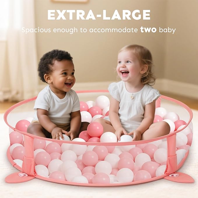 7-in-1 XL Large Baby Play Gym Mat, Tummy Time Mat, Baby Gym & Ball Pit, Baby Activity Mat with Milestone Cards & 6 Detachable Toys for Sensory Motor Skill, Fox