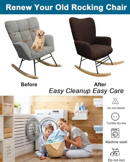 CRFATOP Jacquard 1 PC Nursery Rocking Chair Recliner Covers Upholstered Glider Rocker Banquet Armchair Slipcover Stretch Accent Chairs Furniture Protector for Living Room Bedroom Offices,Green