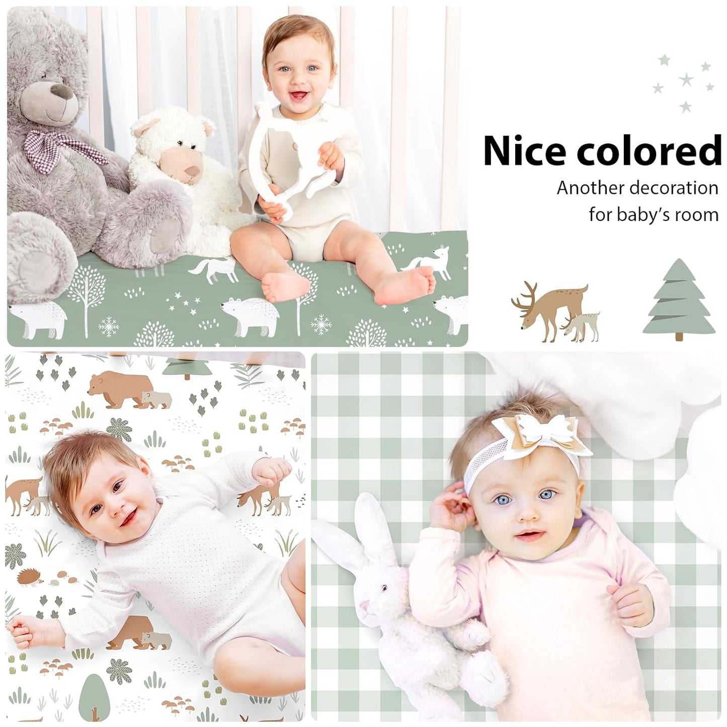 Baby Mini Crib Sheets Girl, Portable 38”x26” Pack and Play Sheets Fitted for Playard and Pack N Play Mattress, 3-Pack Soft Microfiber Pink Rainbow